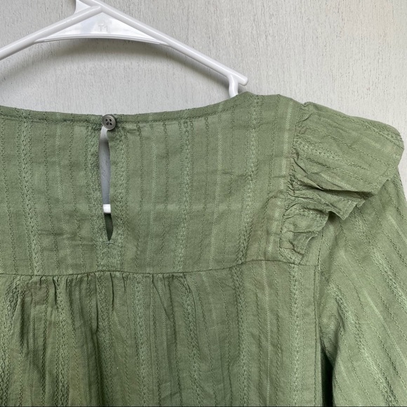 LOFT Army Green Ruffle Blouse Top Long Sleeve Cropped NWT Fall Outfit - Picture 6 of 8